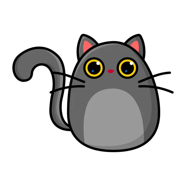 Cartoon Gray Cat Big Yellow Eyes Vector Illustration — Stock Vector