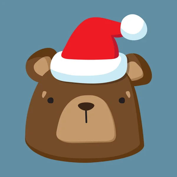 Kreslený Medvěd Hnědý Santovým Kloboukem Zimní Vánoční Ilustrace Dětský Otisk — Stockový vektor