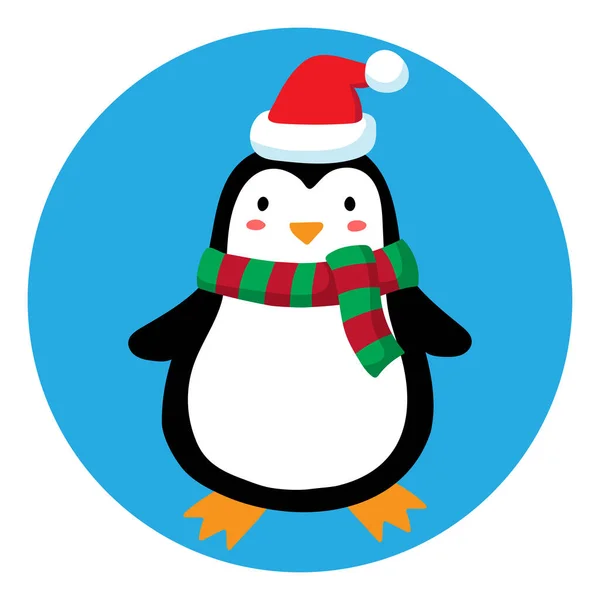 Cartoon Penguin Scarf Hat Penguin Red Green Scarf Santa Hat — Stock Vector