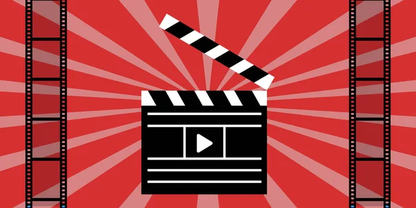 Imagem Clapperboard Com Botão Iniciar Tela Cinema Tira Filme Cartaz —  Vetores de Stock