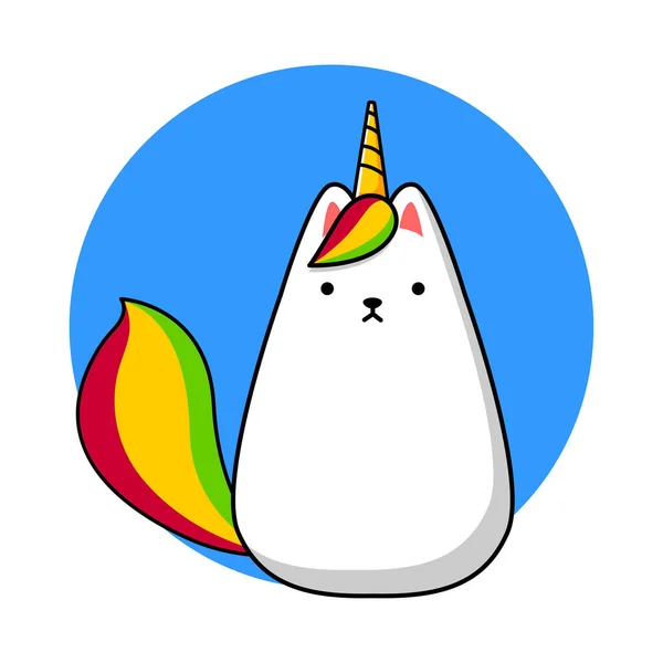 Cartoon Image White Cat Horn Tail Unicorn Birthday Vector Illustration — Stock Vector