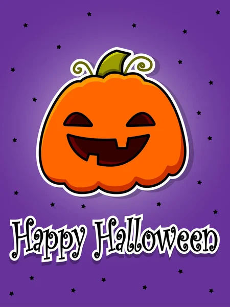 Halloween Postcard Smiling Pumpkin Cartoon Flat Vector Illustration — Stock Vector