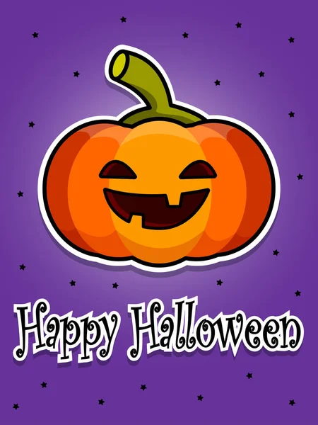 Una Postal Halloween Calabaza Sonriente Dibujos Animados Ilustración Vector Plano — Archivo Imágenes Vectoriales