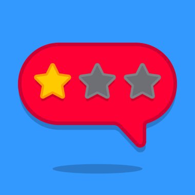 Üç yıldız. Müşteri değerlendirmeleri, değerlendirmeler. Mavi arka planda izole edilmiş. Vektör illüstrasyonu.