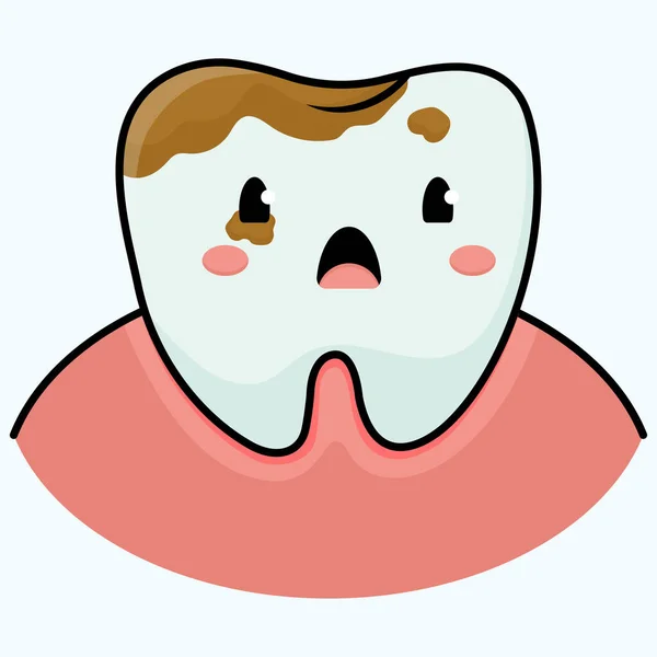 Desenhos Animados Ilustração Dente Doente Dente Kawaii Triste Dente Com —  Vetores de Stock