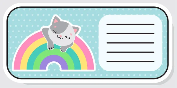 Notatnik Kot Tęcza Naklejki Dla Dzieci Ilustracja Wektora — Wektor stockowy