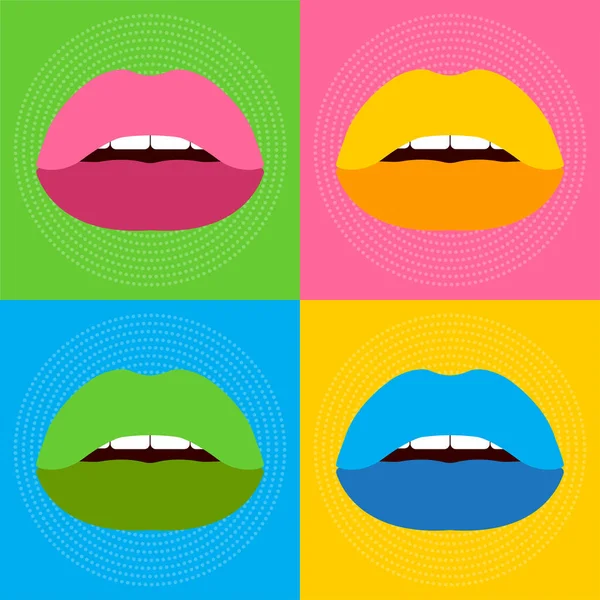 Pop Art Poster Multicolored Lips Multicolored Background Vector Illustration — Stock Vector