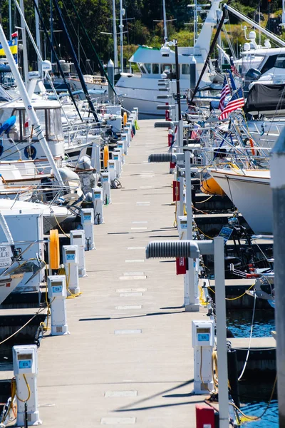 Regardant Quai Vers Les Proue Des Bateaux Plaisance — Photo