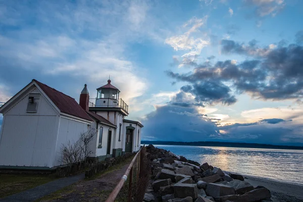 West Point Lighthluse Seattle Washington Puget Sound Sunset — Stockfoto
