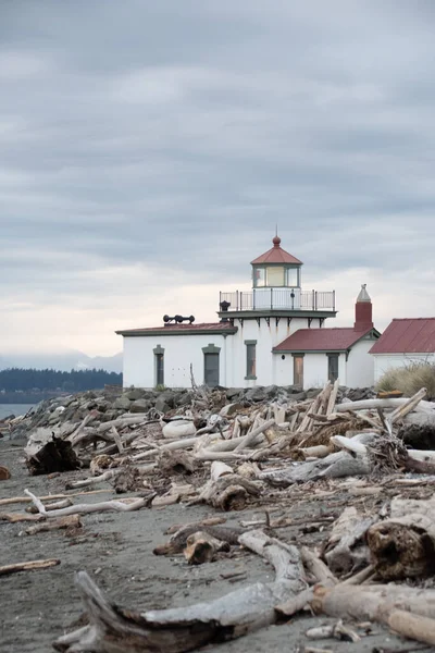 West Point Lighthluse Seattle Washington Puget Sound Perto Pôr Sol — Fotografia de Stock