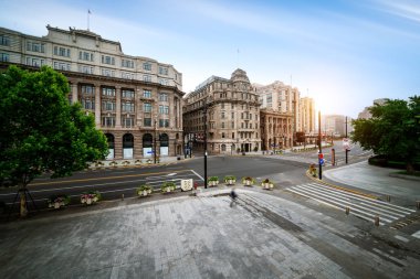 No one on the Bund street of Shanghai in the morning
