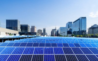 City and photovoltaic panel combined with landscape