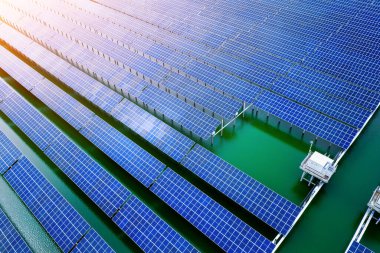 Aerial Photographing Industrial New Energy Solar PV Panels at Sunset