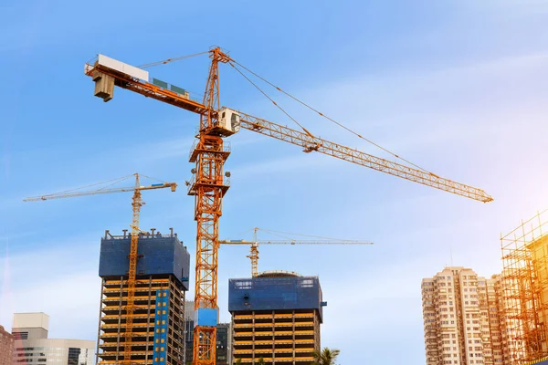 Construction Sites Cranes Dusk — Foto de Stock