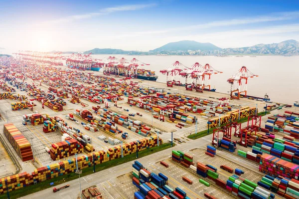 Shanghai Yangshan Port Container Terminal Jogdíjmentes Stock Fotók