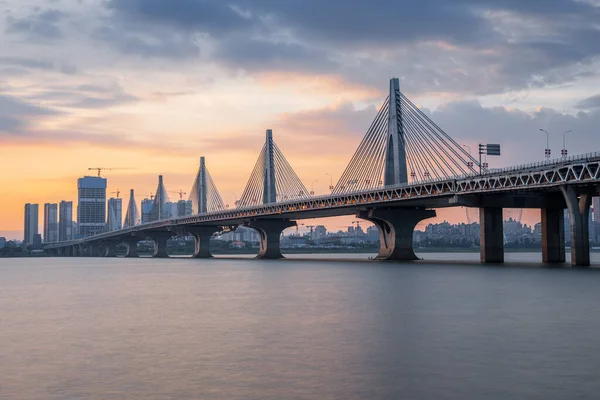 Ηλιοβασίλεμα Της Γέφυρας Chaoyang Πόλη Nanchang Επαρχία Jiangxi Κίνα Εικόνα Αρχείου