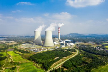 Modern elektrik santralinin hava manzarası, sanayi manzarası