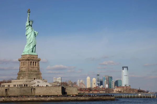 Freiheitsstatue Mit Jersey City Skyline Satue Liberty Liberty Enlightening World — Fotografia de Stock