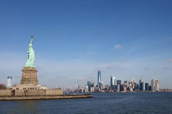 Freiheitsstatue Mit New York Skyline Satue Liberty Liberty Enlightening World — Fotografia de Stock
