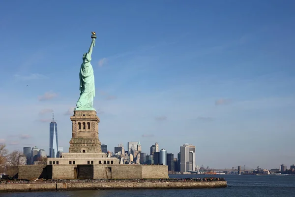 Freiheitsstatue Mit New York Skyline Satue Liberty Liberty Enlightening World — Fotografia de Stock