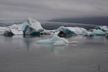 İzlanda 'da buzul gölü. İzlanda turistik merkezleri. Kutup buzulu. Okyanus buzulu