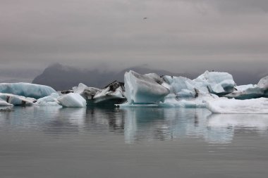 İzlanda 'da buzul gölü. İzlanda turistik merkezleri. Kutup buzulu. Okyanus buzulu