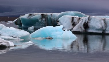 İzlanda 'da buzul gölü. İzlanda turistik merkezleri. Kutup buzulu. Okyanus buzulu