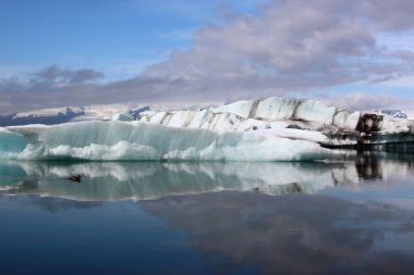 İzlanda 'da buzul gölü. İzlanda turistik merkezleri. Kutup buzulu. Okyanus buzulu