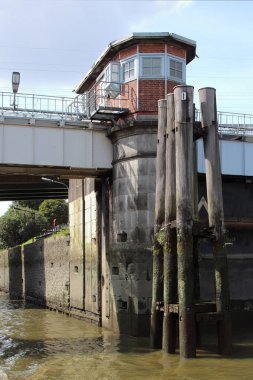 ALMANY, HAMBURG - 2017 AĞUSTOS, Hamburg Alman limanındaki kargo gemileri yükleme ve boşaltma için demirli konteyner terminali. 