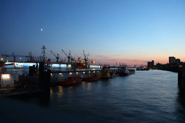 Scenic Night View Hamburg Harbour — Stock Photo, Image