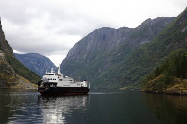 Nordfjord fiyort, dağlar, çiçek ve buzul Olden, Norveç, Norveç yatay