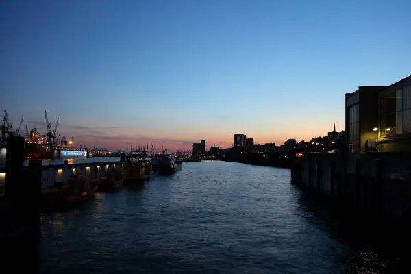 Scenic Night View Hamburg Harbour — Stock Photo, Image