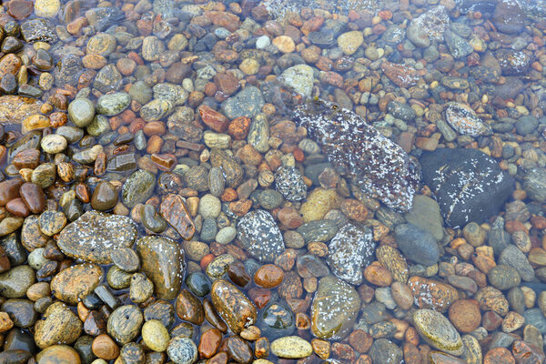 Colorful Pebbles in River, Daytime View 