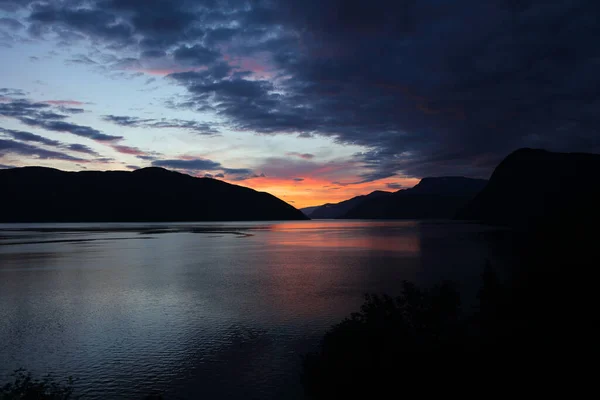 Sonnenaufgang Sognefjord Bei Fresvik Sunrise Sognefjorden Près Fresvik — Photo