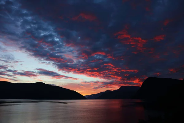 Sonnenaufgang Sognefjord Bei Fresvik Sunrise Sognefjorden Près Fresvik — Photo