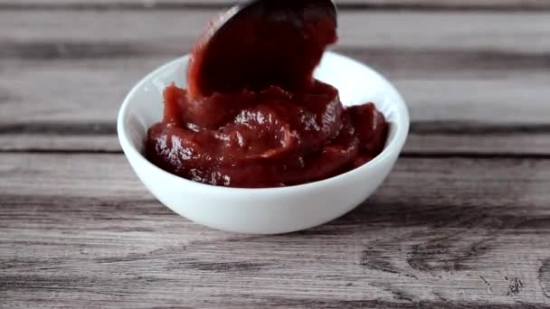 Red Sauce Umeboshi Poured Gravy Boat Eden Umeboshi Paste Made — Stock Video