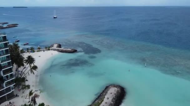 Flygdrönare Utsikt Över Ett Korallrev Och Natursköna Maldiverna Med Den — Stockvideo