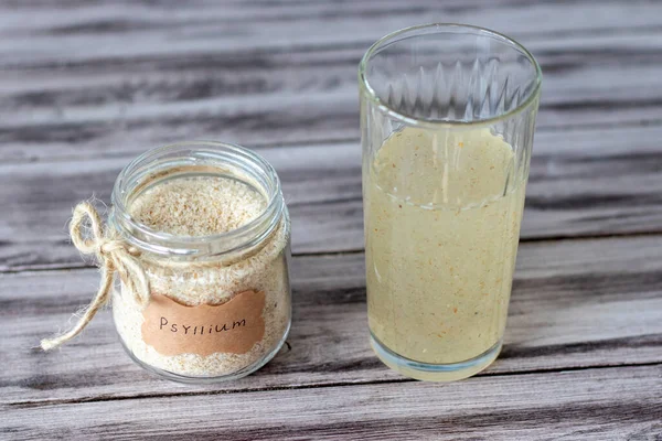 Psyllium Husk Plantain Psyllium Jar Diluted Water Glass —  Fotos de Stock