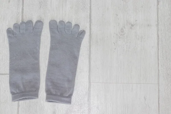 Gray Non Slip Yoga Socks Toes Floor — Φωτογραφία Αρχείου