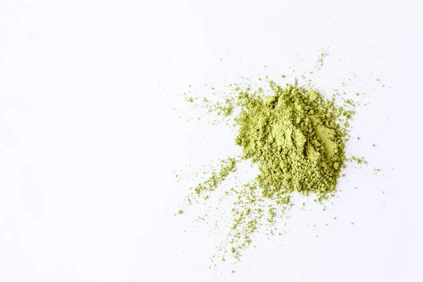 Matcha Green Tea Powder White Sheet Paper Explosion White Background — Stockfoto