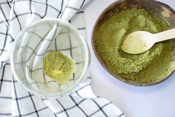 Matcha Green Tea Powder Cup Ready Brew Flat View — Stockfoto