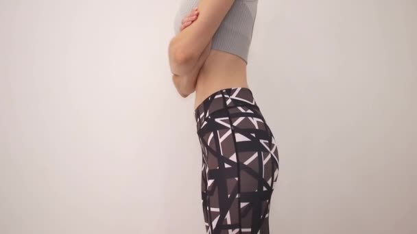 Woman Shows Problem Curvature Spine Lumbar Hyperlordosis Anatomy Spinal Curvature — Stok Video