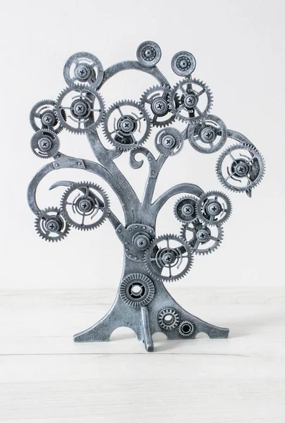 Steampunk Style Tree Made Silver Colored Gears Mechanical Selection Nature — Stockfoto