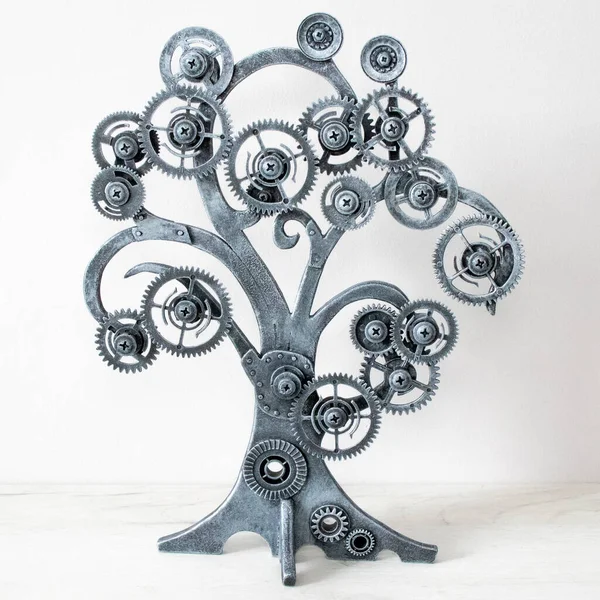 Drzewo Steampunkowe Wykonane Srebrnych Kół Zębatych Mechaniczny Wybór Zdjęć Przyrodniczych — Zdjęcie stockowe