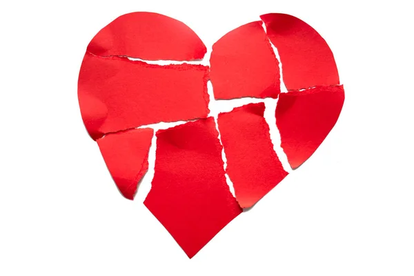 Cœur Brisé Concept Séparation Icône Divorce Papier Déchiré Coeur Rouge — Photo