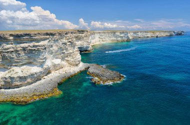 TARKHANKUT, CRIMEA, UKRAINE - 10 Eylül 2013: Tarkhankut, Batı Kırım yarımadasında bir pelerin.