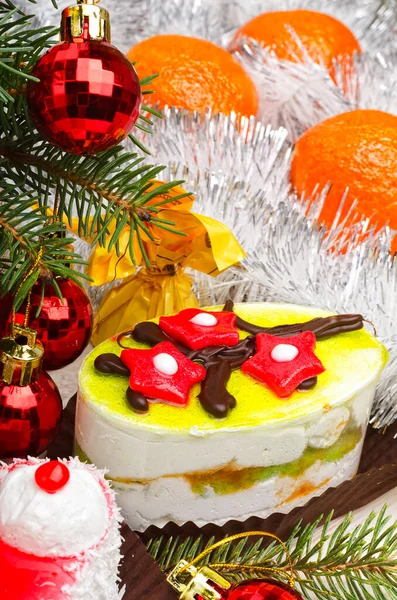 New Year Dessert Layer Cake Milk Souffl Topped Lemon Jelly — Stockfoto