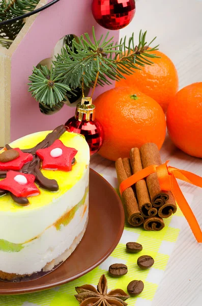 New Year Dessert Layer Cake Milk Souffl Topped Lemon Jelly — Stockfoto