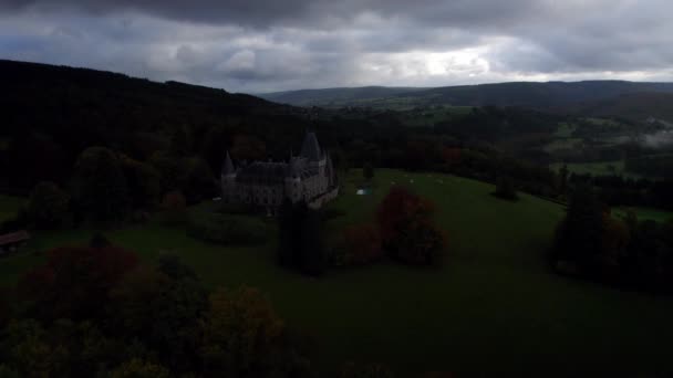 Beautiful Castle Chteau Froidcour Middle Belgian Ardennes Surrounded Forests Meadows — Stockvideo