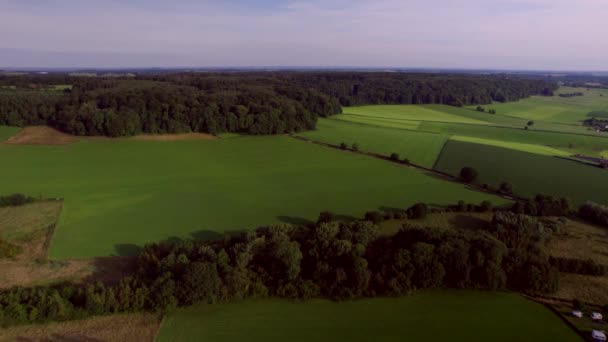 Drone Forwards Beautiful Rolling Hills Meadows Natural Fences Wooded Banks — Stock videók